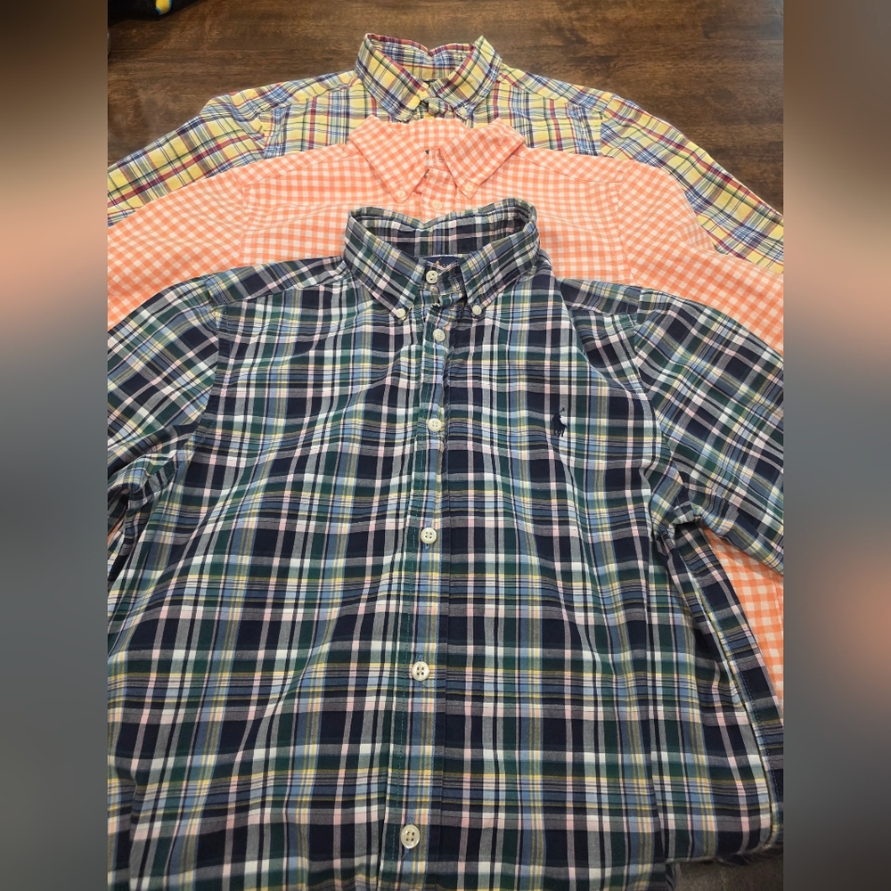 Lot(3) Polo Ralph Lauren Boys Button Shirts Large 14-16 Plaid Checkered Multi